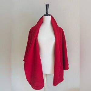 Janska Red Fleece Open Front Wrap Shawl Cardigan | Made in USA